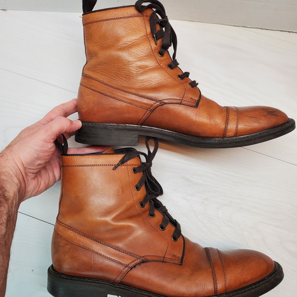 Banana Republic Mens Tan Italian Leather Cap Toe Lace Up Boots 11.5 D Made Italy - Picture 4 of 11